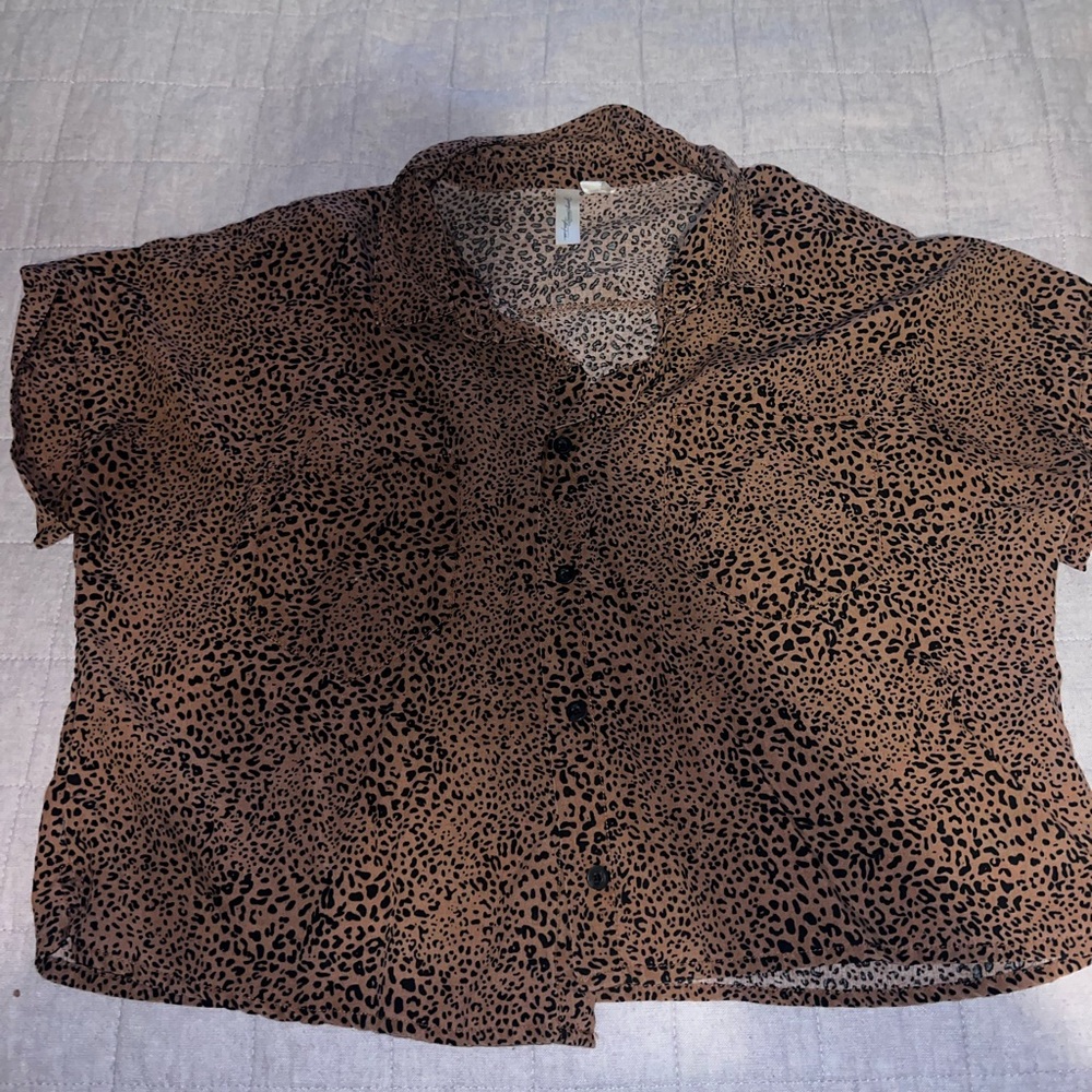 Leopard Print Button-Up Blouse
